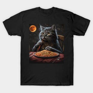 Grey Cat Eating Spaghetti T-Shirt